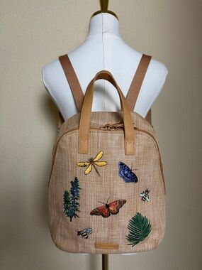 NWOT Vera Bradley Straw Backpack with Botanical Embroidery